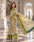 Premium Kanjivaram Pattu Silk Zari Weaving Embroidery Sequence Saree With Unstitched Blouse (Bottle Green)
