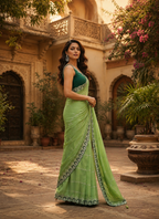 Designer Georgette Saree With Unstitched Blouse(Green)