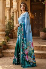 Load image into Gallery viewer, Georgette Printed Saree With Unstitched Blouse(Green)
