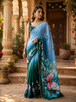 Load image into Gallery viewer, Georgette Printed Saree With Unstitched Blouse(Green)
