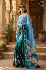 Load image into Gallery viewer, Georgette Printed Saree With Unstitched Blouse(Green)
