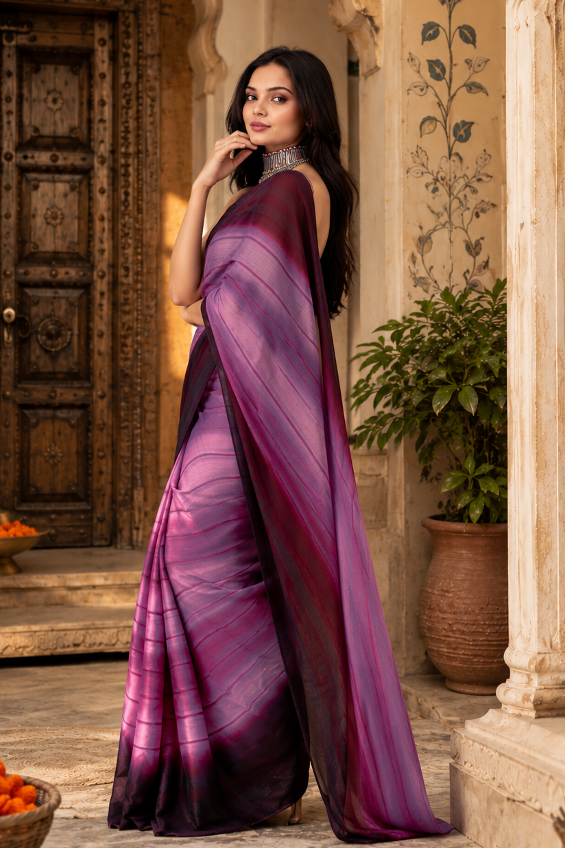 Georgette Ready To Wear Saree With Unstitched Blouse(Pink)