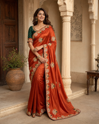 Premium Satin Silk Saree With Unstitched Blouse(Red)