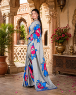 Load image into Gallery viewer, Satin Silk Printed Saree With Unstitched Blouse(Blue)
