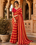 Load image into Gallery viewer, Satin Silk Siroski Diamond Work Saree With Unstitched Blouse (Red)
