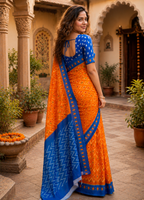 Mulmul Cotton Designer Saree With Unstitched Blouse(Turmeric)
