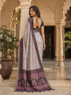 Silk Blend Jacquard Weaving Zari Border Saree With Unstitched Blouse(Purple)