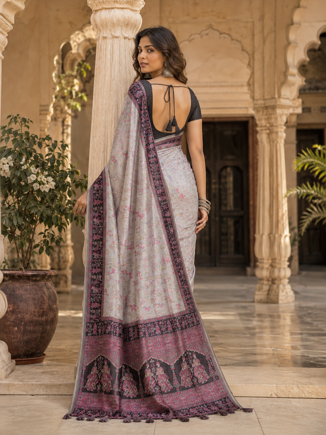 Silk Blend Jacquard Weaving Zari Border Saree With Unstitched Blouse(Purple)