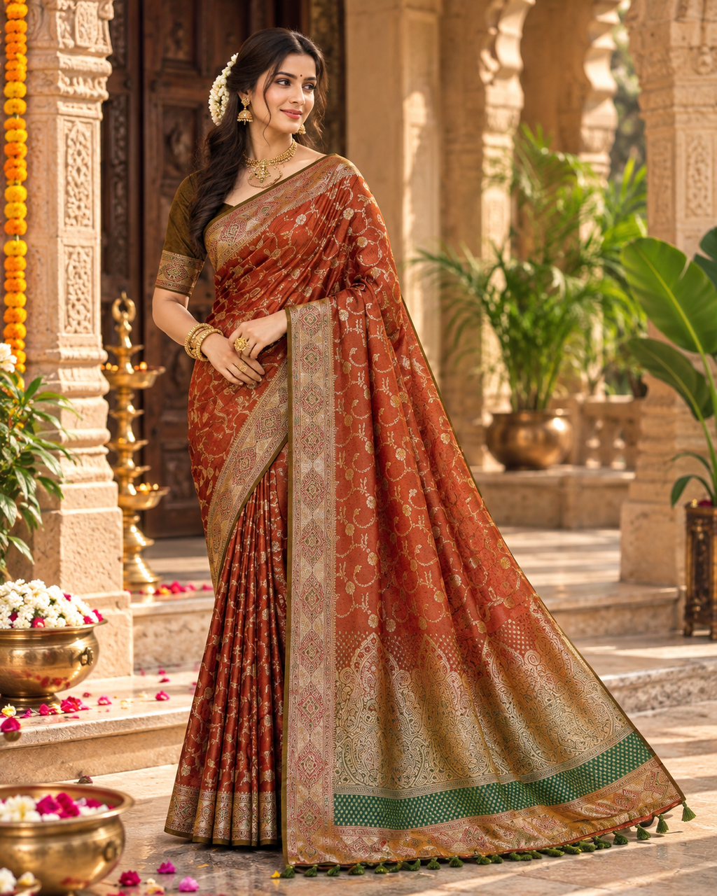 Premium Satin Silk Zari Weaving Border Saree With Unstitched Blouse(Red)