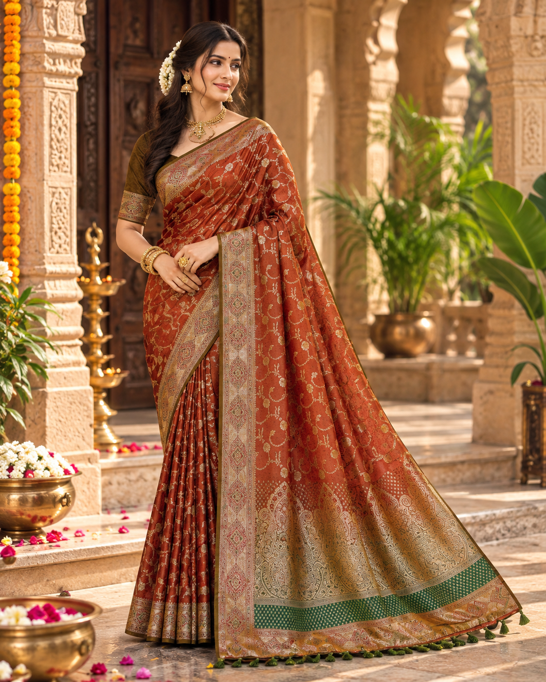 Premium Satin Silk Zari Weaving Border Saree With Unstitched Blouse(Red)