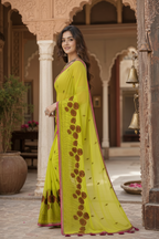 Georgette Embroidery Work Saree With Unstitched Blouse(Olive)