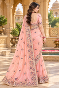 Pure Soft Organza Silk Embroidery Work Saree With Unstitched Blouse(Beige)