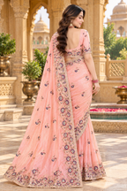 Pure Soft Organza Silk Embroidery Work Saree With Unstitched Blouse(Beige)