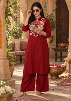 Stylish Cotton Kurti Palazzo Set(Red)