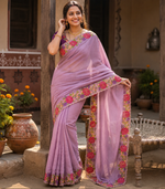 Load image into Gallery viewer, Star Georgette Heavy Work Saree With Unstitched Blouse(Lavender)
