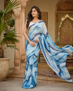 Load image into Gallery viewer, Satin Silk Printed Saree  With Unstitched Blouse(Blue)
