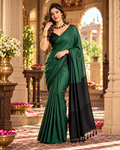 Mulmul Cotton Printed Saree With Unstitched Blouse(Green)