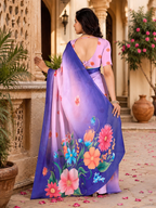 Georgette digital Print Saree With Unstitched Blouse(Pink)