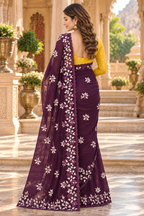Georgette Floral Print Saree With Unstitched Blouse(Burgandy)