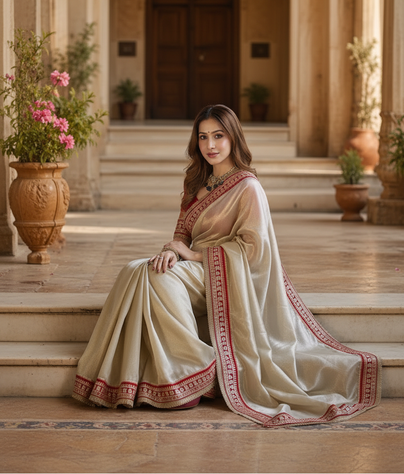 Twill Net Dori Embroidery Work Saree With Unstitched Blouse(Grey)
