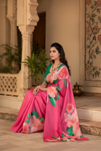 Satin Georgette Printed Printed Saree With Unstitched Blouse(Pink)