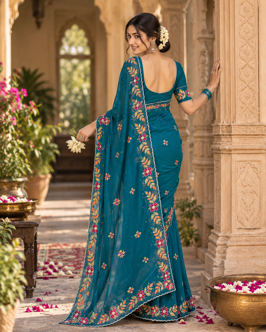 Rangoli Silk Embroidery Work Saree With Unstitched Blouse(Morpich)