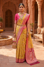 Soft Banarasi Silk Saree With Unstitched Blouse(Mustard)