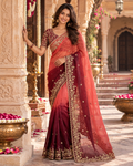 Chiffon Silk Embroidery Sequin Work Saree With Unstitched Blouse(Orange)