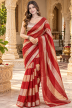 Banarasi Tissue Silk Saree With Unstitched Blouse(Red)