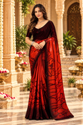 Soft Space Silk Zarkhan Border Work Saree With Unstitched Blouse(Red)