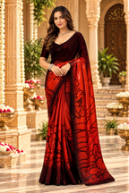 Soft Space Silk Zarkhan Border Work Saree With Unstitched Blouse(Red)