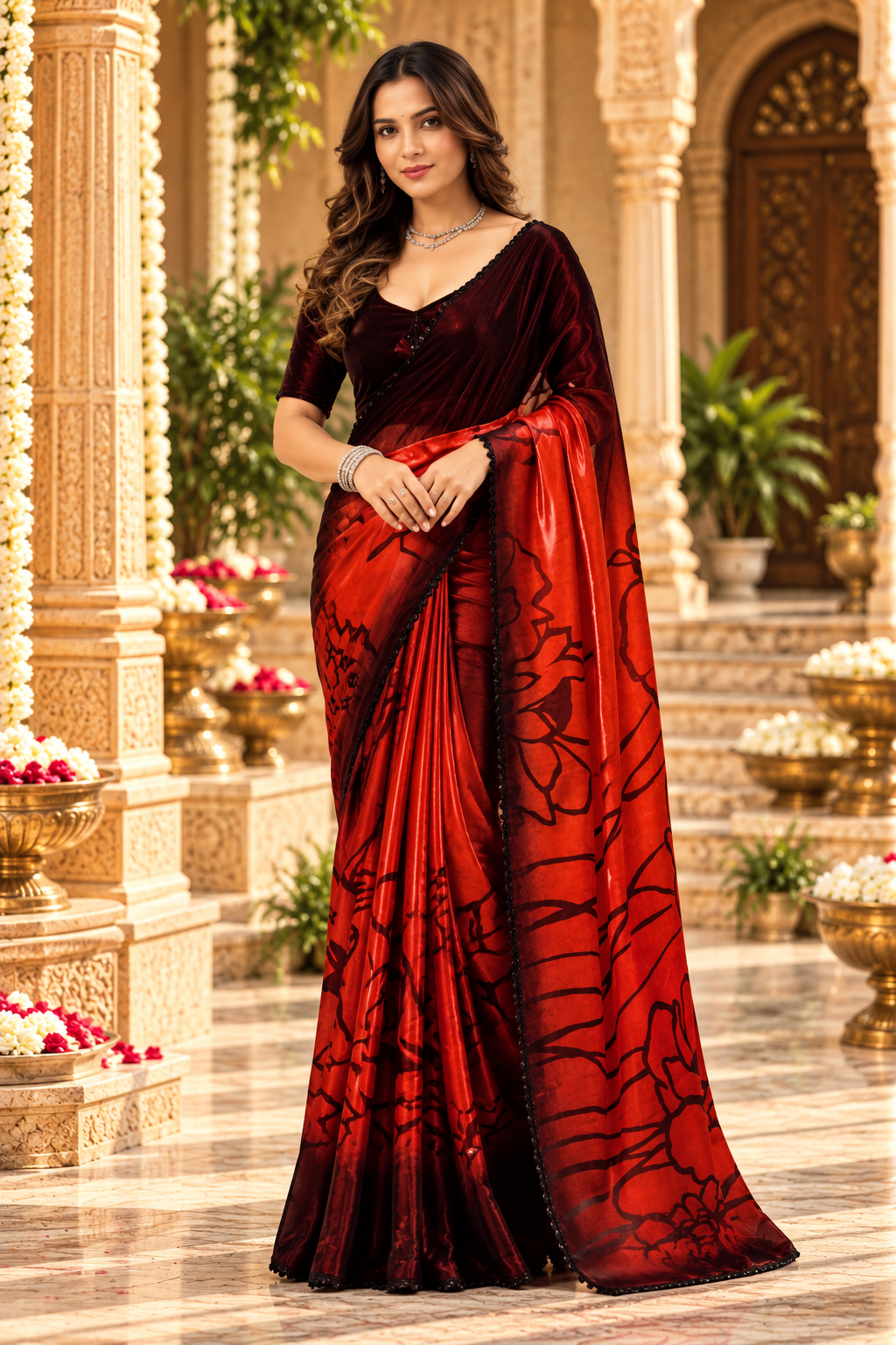 Soft Space Silk Zarkhan Border Work Saree With Unstitched Blouse(Red)