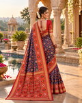 Premium Ashika Handloom Silk Patola Lagadi Patta Zari border Tassels Saree (Blue)