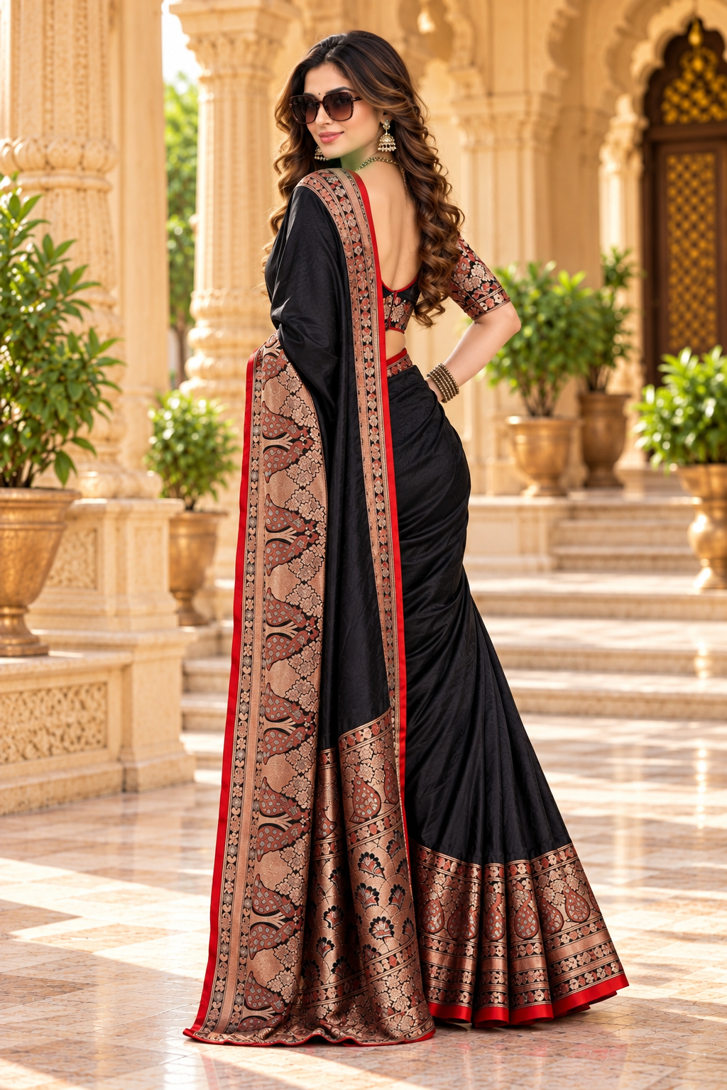 Pure Banarasi Silk Zari Work Saree With Unstitched Blouse(Black)