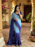 Load image into Gallery viewer, Viscose Georgette Saree With Unstitched Blouse(Blue)
