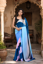 Premium Satin Silk Saree with Unstitched Blouse(Blue)