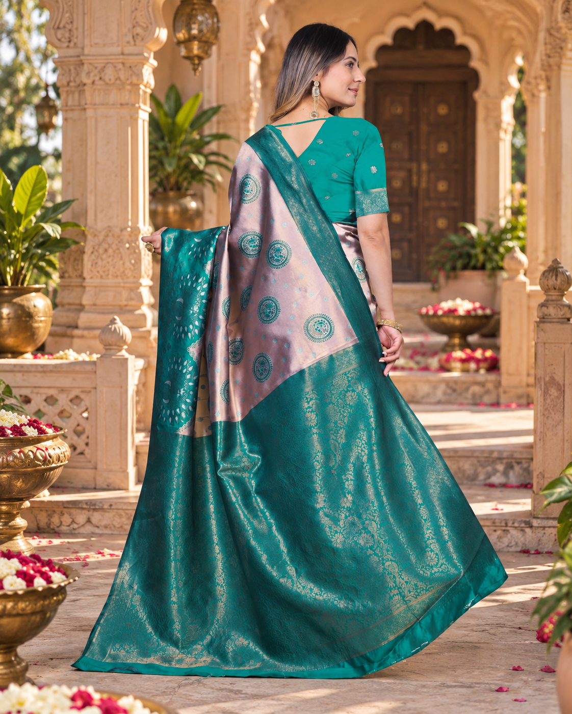 Banarasi Zari Weaving Saree With Unstitched Blouse(Sky)