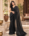 Premium Cotton Digital Print Saree With Unstitched Blouse(Black)