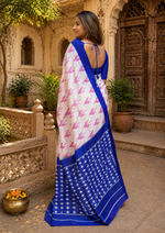 Load image into Gallery viewer, Mulmul Cotton Bagru- Printed Saree With Unstitched Blouse(Baby Pink)
