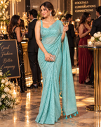 Pure Fancy Silk Sequin Work Saree With Unstitched Blouse(Teal)