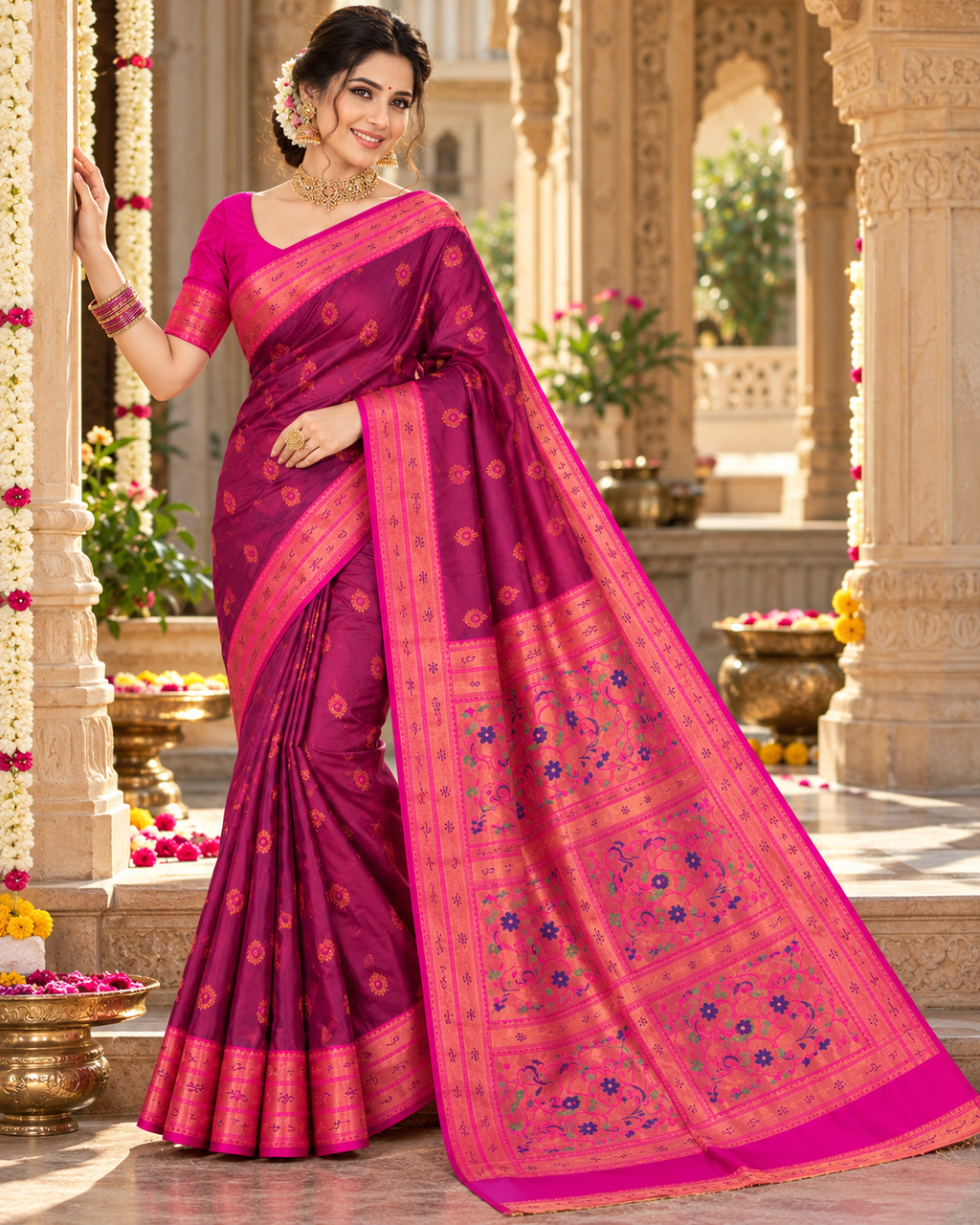 Soft Banarasi Silk Saree With Unstitched Blouse(Maroon)