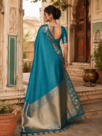 Premium Art Silk Zari Triangle Border Saree With Unstitched Blouse(Sky)