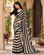 Georgette Saree With Unstitched Blouse(Black)