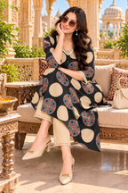 Cotton Printed Kurti Pant Two Piece Set(Black)