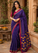 Load image into Gallery viewer, Soft Pure  Cotton Printed  With Unstitched Blouse(Blue)
