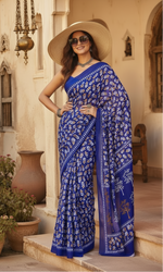 Load image into Gallery viewer, Pure Mulmul Cotton Printed Saree With Unstitched Blouse(Violet)
