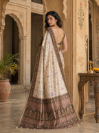 Silk Blend Jacquard Weaving Zari Border Saree With Unstitched Blouse(Brown)