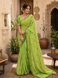 Soft Silk Embroidery Saree With Unstitched Blouse(Green)