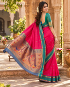 Krittika Premium Paithani Katan Silk Butti Saree With Zari Border Unstitched Blouse (Red)