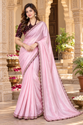 Silk Embroidery Work Saree With Unstitched Blouse(Pink)